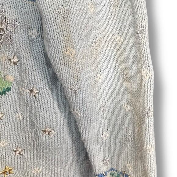 Vintage 90s Marisa Christina Christmas Pastel Blue Knit Cardigan Sweater Plus 2X - Picture 4 of 16